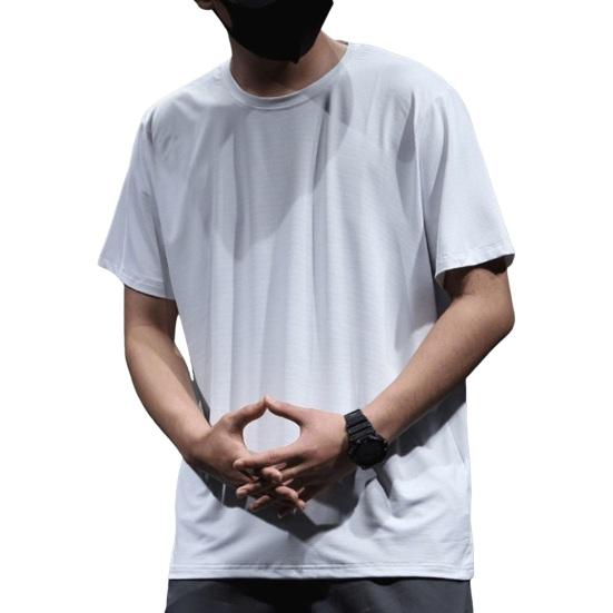 Songmeijuan Heren zomer T-shirt effen kleur ijszijde dun gaas sneldrogend middenlengte O-hals korte mouwen zacht ademend trui sporttop XL