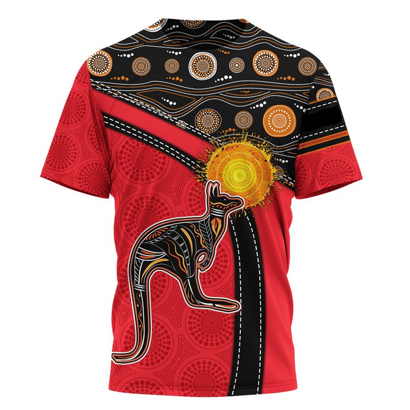 Baibao QIQI Australische vlag Kangoeroe Aboriginal schilderij 3D geprint Zomer Heren Korte mouwen Ronde hals Dagelijks Comfortabel Outdoor T-shirt L