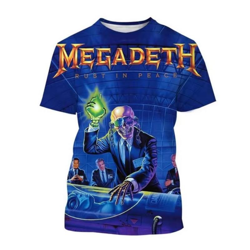 Forever Men Megadeth 3D-geprinte T-shirts Mode Rockband Heren Casual T-shirt Zomer Heren Punk Grappig Hip Pop Korte Mouw Heren S