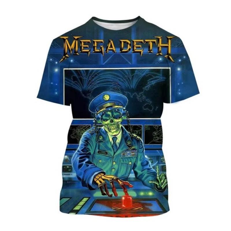 Forever Men Megadeth 3D-geprinte T-shirts Mode Rockband Heren Casual T-shirt Zomer Heren Punk Grappig Hip Pop Korte Mouw Heren XL