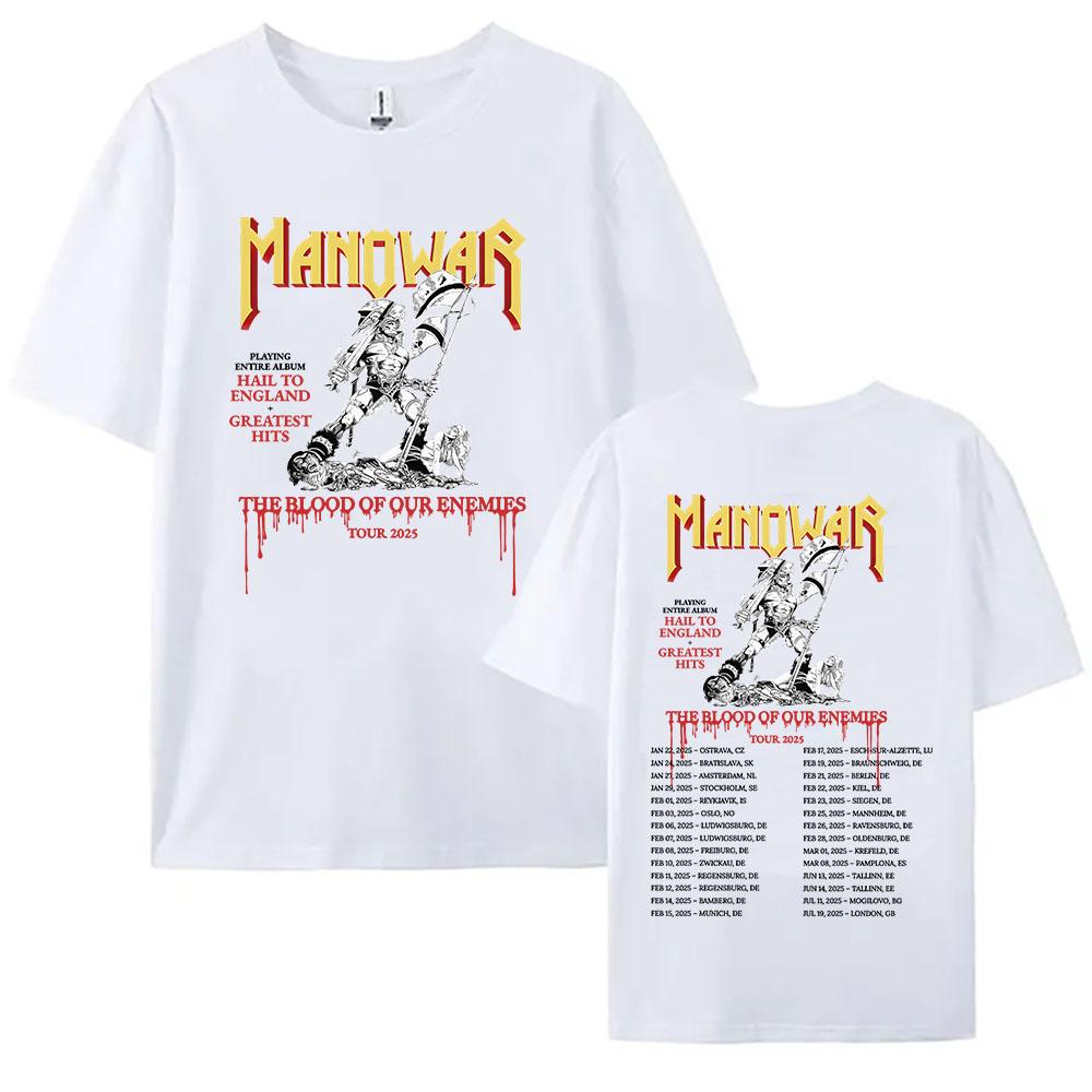 Planet clothing wholesale Manowar Hip Hop Band Print T-shirts The Blood Our Enemies Tour 2025 Tees Korte Mouw Katoenen T-shirt Grafisch Shirt XXL