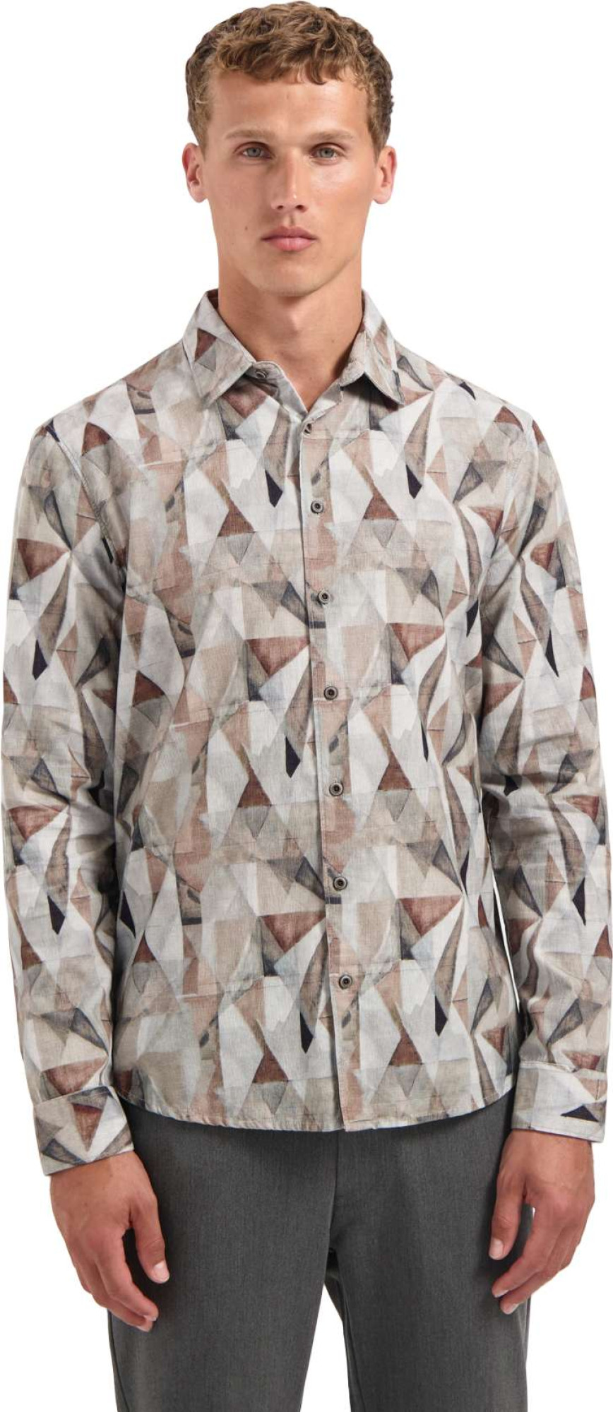 No Excess Shirt allover printed fine corduroy taupe