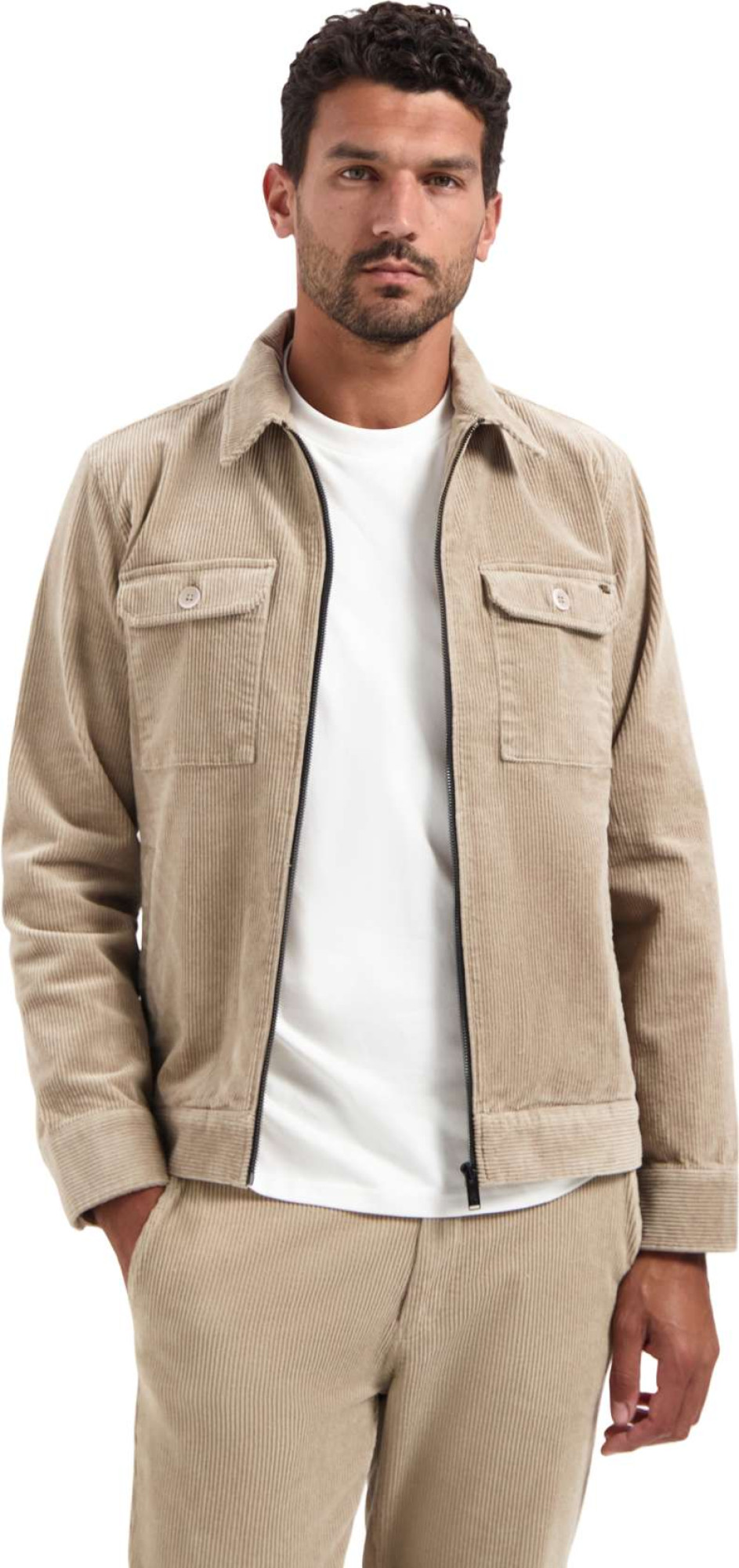 No Excess Overshirt zipper corduroy coord sand
