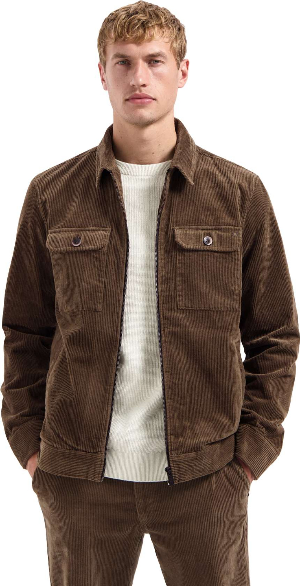 No Excess Overshirt zipper corduroy coord taupe