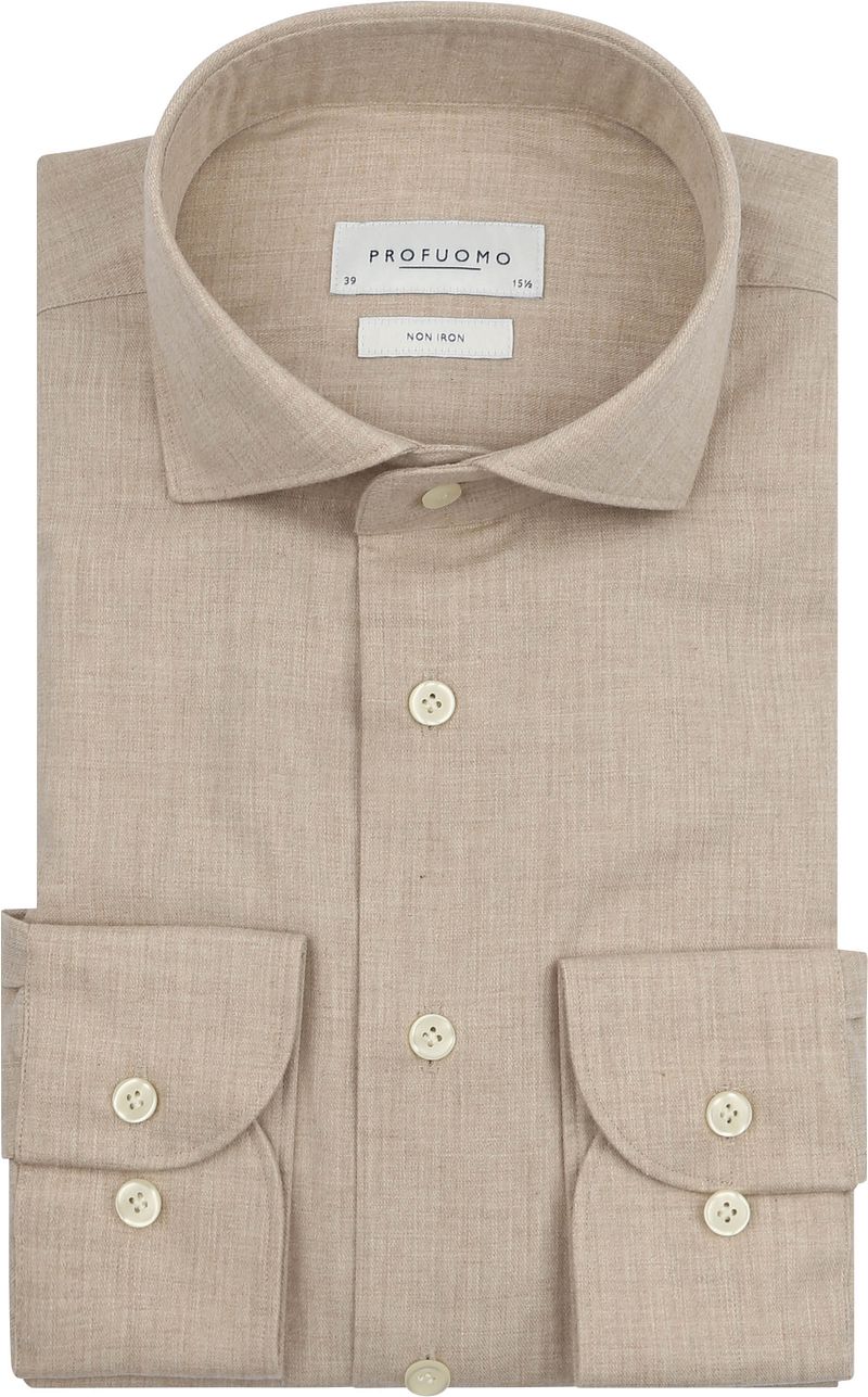 Profuomo Overhemd Peached Twill Flanel Beige