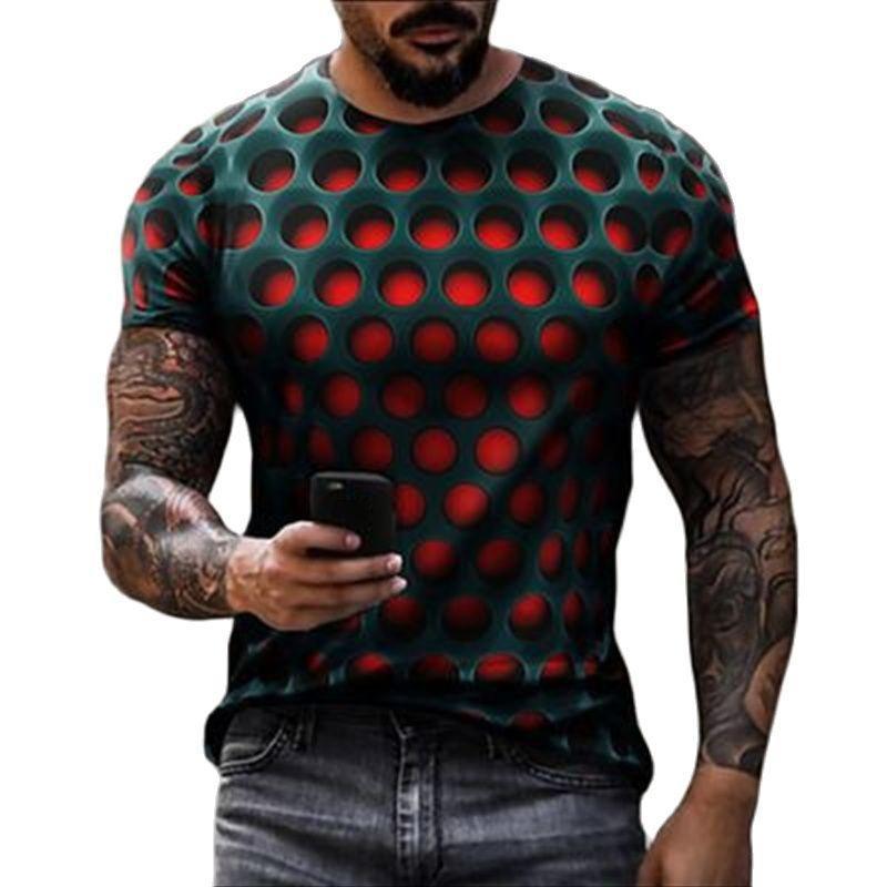 Kukebang Heren T-shirt Geometrische 3d Waterdruppel Afdrukken Nieuwe Zomer Mode Ronde Hals Losse Korte mouwen Casual heren T-shirt S