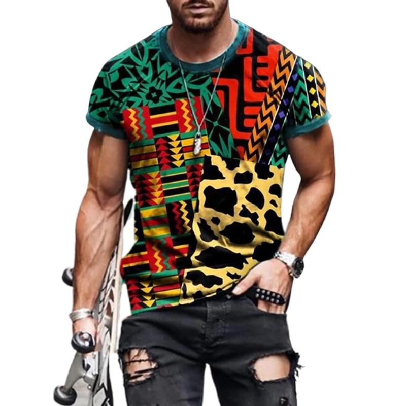Happy Show Nieuwe zomer herenmode T-shirt persoonlijkheid kleur patroon bedrukt heren T-shirt top S wijnrode kleur