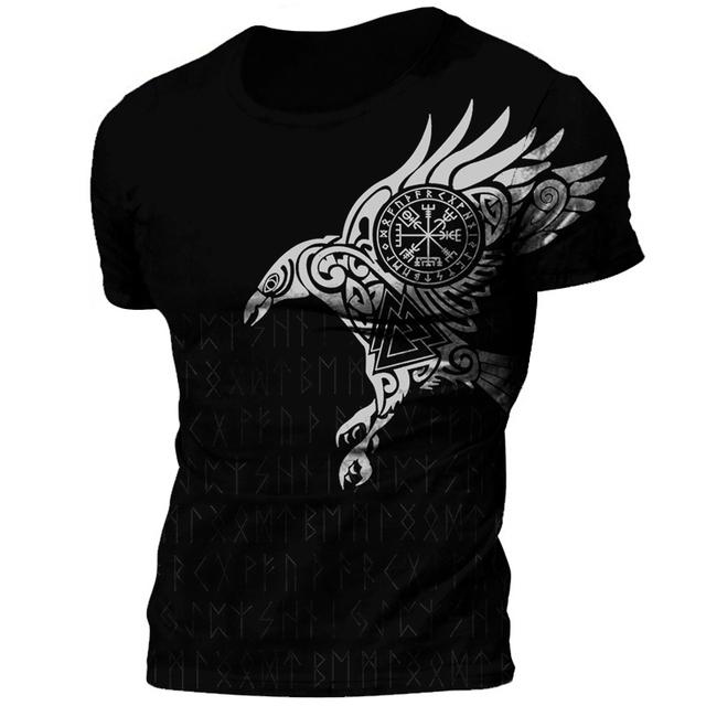 Baibao QIQI Viking Symbool Raven Tattoo Rode 3D Print Heren T-shirts Zomer Casual Ronde Hals Korte Mouw Tee Shirts Unisex Straat tees Tops XL