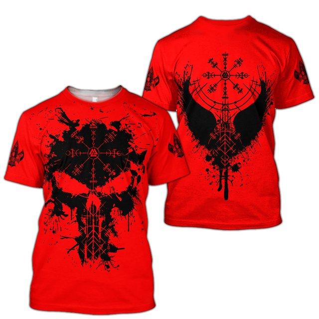 Baibao QIQI Viking Symbool Raven Tattoo Rode 3D Print Heren T-shirts Zomer Casual Ronde Hals Korte Mouw Tee Shirts Unisex Straat tees Tops L