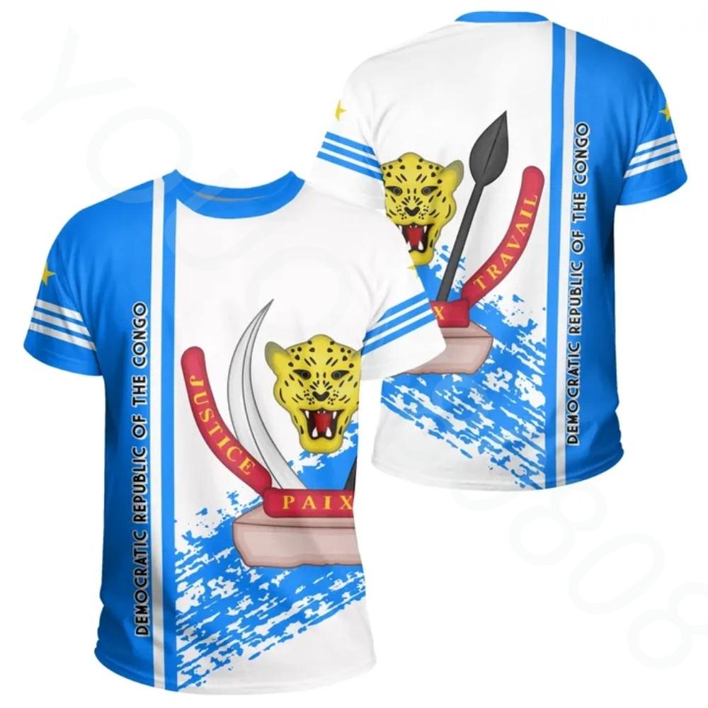 Xuhaijian02 Vlag van de Democratische Republiek Congo 3D-printen T-shirt van hoge kwaliteit Zomer Casual ronde hals Heren Dames Tops met korte mouwen S