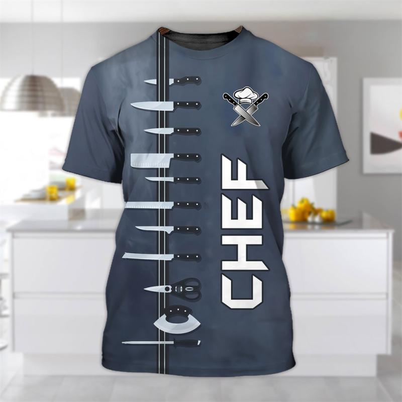 Nihao Heren T-shirt Keukengerei Print Hoogwaardige heren top Alledaagse vrijetijdskleding Werkkleding van de chef T-shirt met korte mouwen L