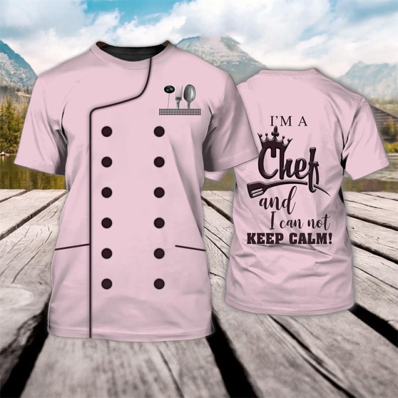 Nihao Heren T-shirt Keukengerei Print Hoogwaardige heren top Alledaagse vrijetijdskleding Werkkleding van de chef T-shirt met korte mouwen XL