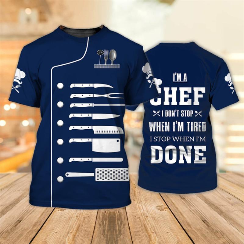 Nihao Heren T-shirt Keukengerei Print Hoogwaardige heren top Alledaagse vrijetijdskleding Werkkleding van de chef T-shirt met korte mouwen XL