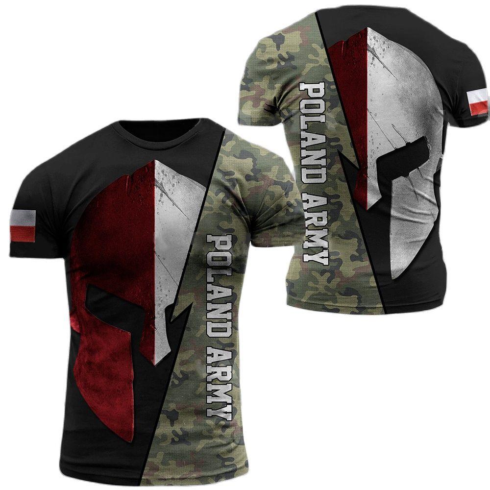 ETST WENDY 005 Poolse leger heren T-shirt Veteran Soldier Polen vlag print herenkleding oversized losse pullover O hals korte mouw shirt L
