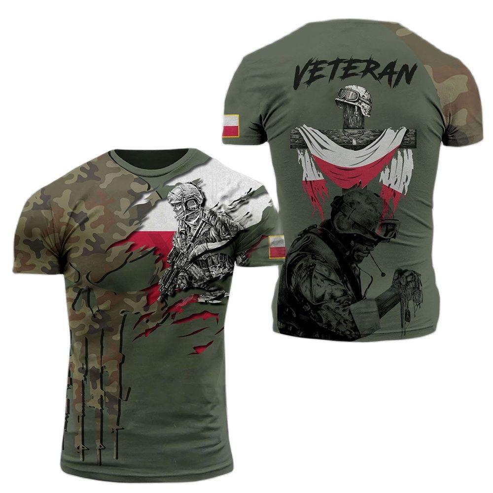 ETST WENDY 005 Poolse leger heren T-shirt Veteran Soldier Polen vlag print herenkleding oversized losse pullover O hals korte mouw shirt XL