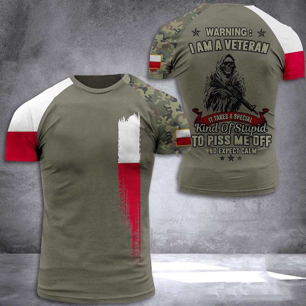 ETST WENDY 005 Poolse leger heren T-shirt Veteran Soldier Polen vlag print herenkleding oversized losse pullover O hals korte mouw shirt L