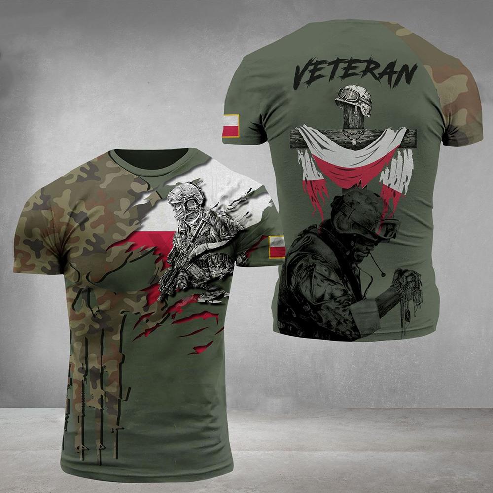 ETST WENDY 005 Poolse leger heren T-shirt Veteran Soldier Polen vlag print herenkleding oversized losse pullover O hals korte mouw shirt M