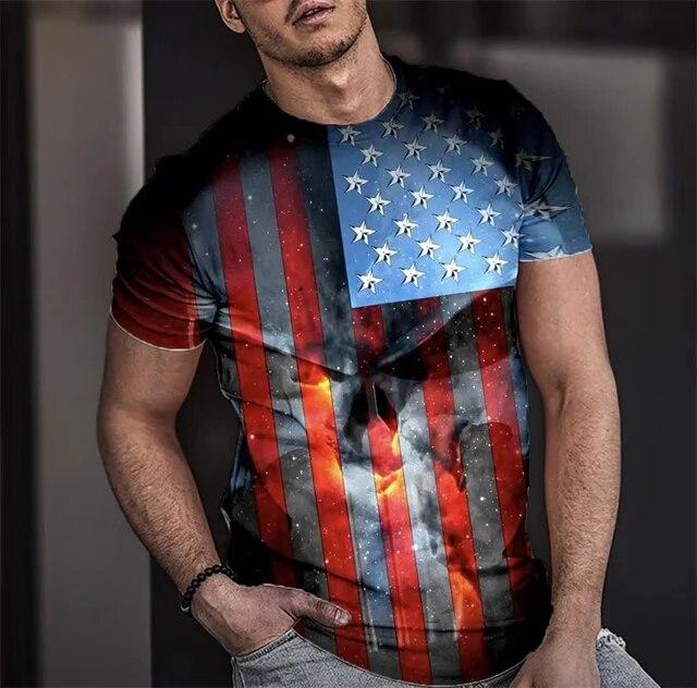 ETST 07 Zomer T-shirt Mannen Korte 3D Print Fashion Tops Casual Tee Amerikaanse Vlag Harajuku Mouwen Oversize T-shirt Straat Kleding XL