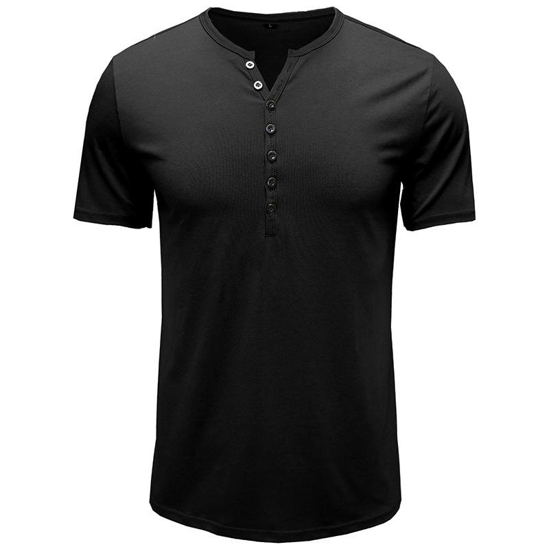 Phoca largha Heren Henley-shirts Korte mouwen T-shirts Casual Basic Tee Zomer Knoop Henley Soild T-shirts Comfortabele tops Ademende klassieke T-shirt voor heren L zwart