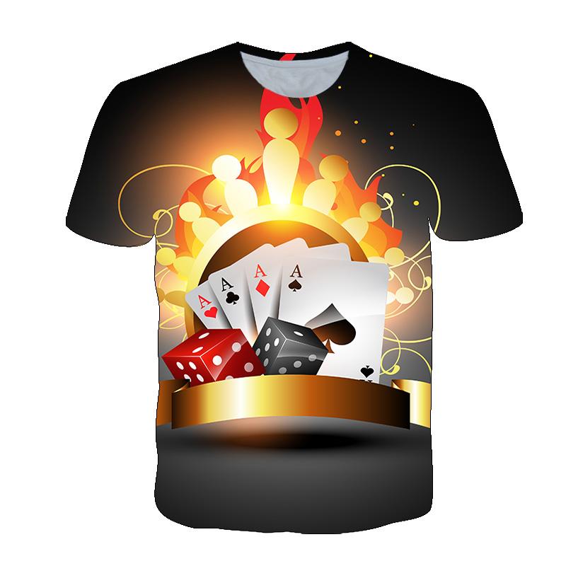 Subilier Mode Hip Hop Speelkaarten Patroon Mannen T-shirt Casual Interessante Poker Grafische T-shirts O-hals 3D Print T-shirt L