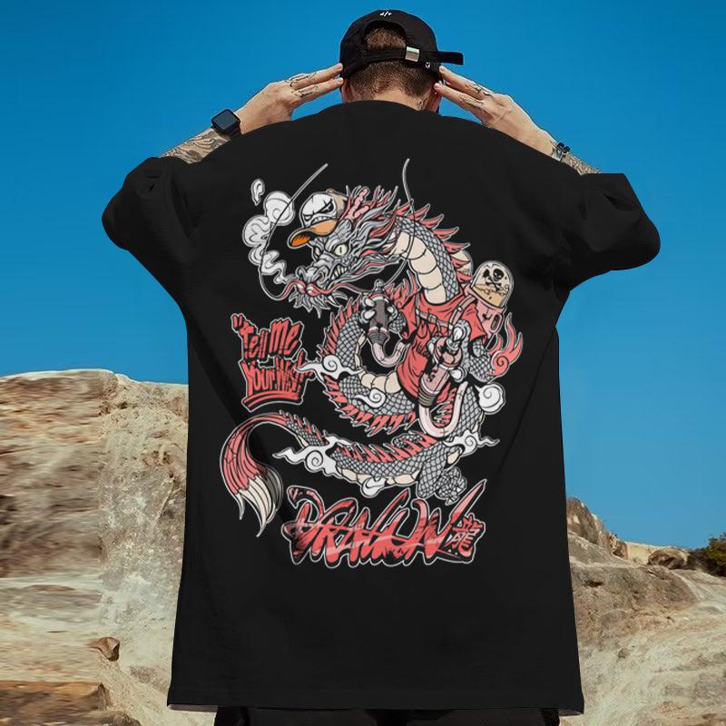 ETST WENDY 005 Mode T-shirts voor mannen 3D Japanse drakenprint Herenkleding Oversized T-shirt Straat Harajuku Tops Dagelijks Casual Korte mouw M