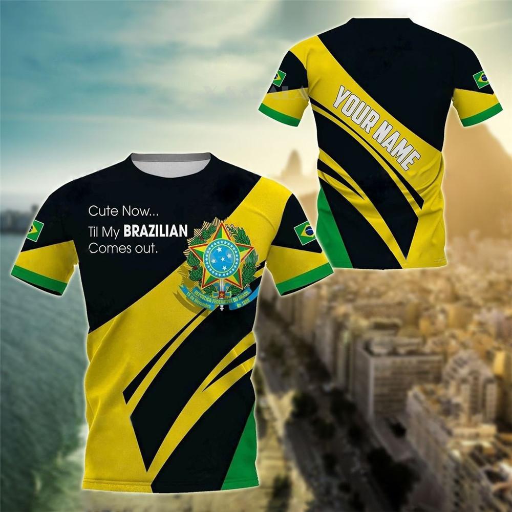 ETST WENDY 005 BRASIL Zomer Heren T-shirt Brazilië Nationaal Embleem Vlag Print Casual T-shirt O Hals Losse Korte Mouw Grote Maat Herenkleding M