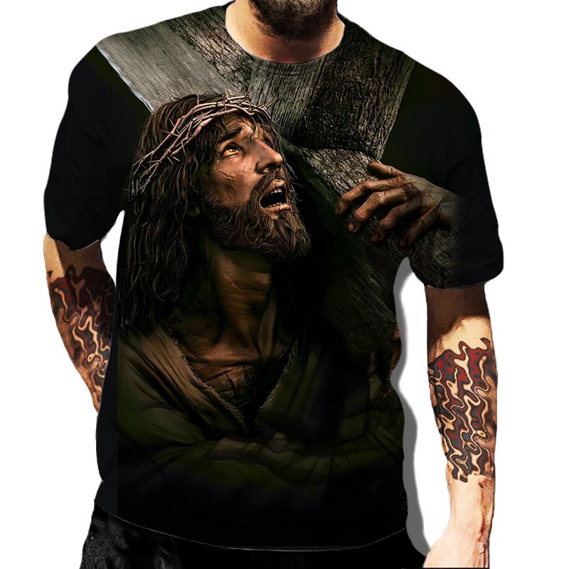 Laoxu Retro American Street Apparel Zomertop Nieuwe mode Jezus Christus 3D-print T-shirt voor heren en dames Casual Korte mouw Multi s L