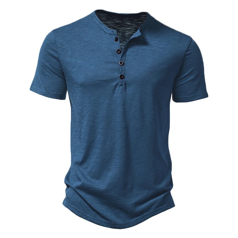 King Billion Henley kraag zomer heren casual effen kleur korte mouw t-shirt voor heren polo heren katoenen heren t-shirts US L(70-80KG)