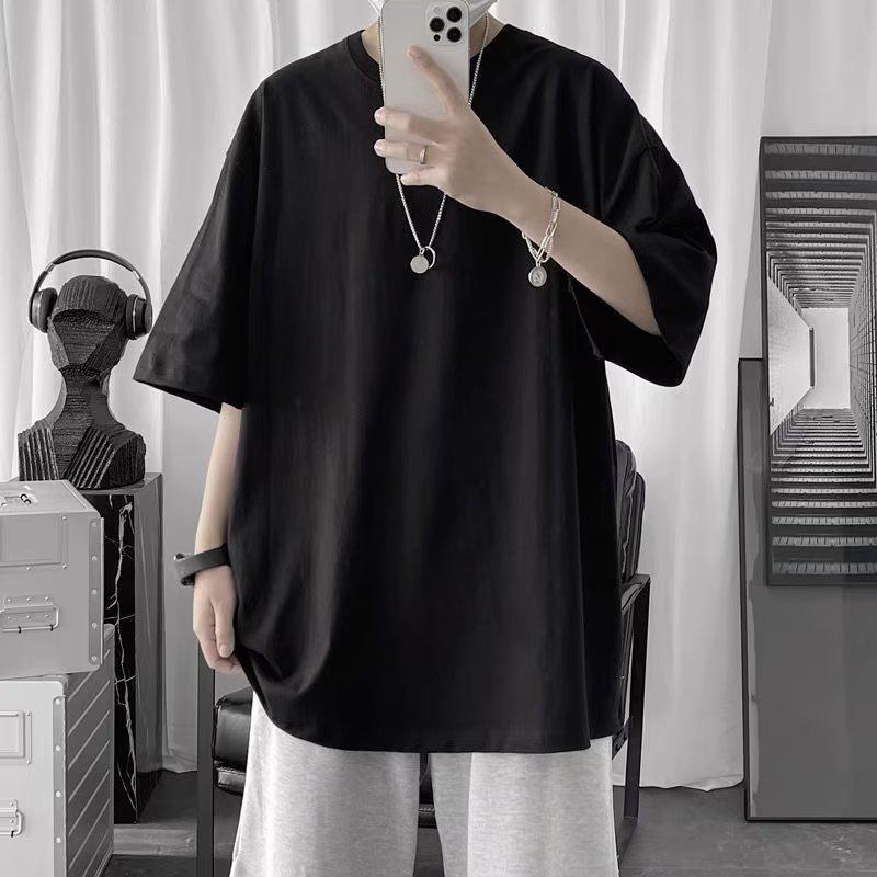 PulseTrade Heren T-shirt met korte mouwen en effen kleur - puur zwart of wit, eenvoudig zomertopje XL (52-59 kg)