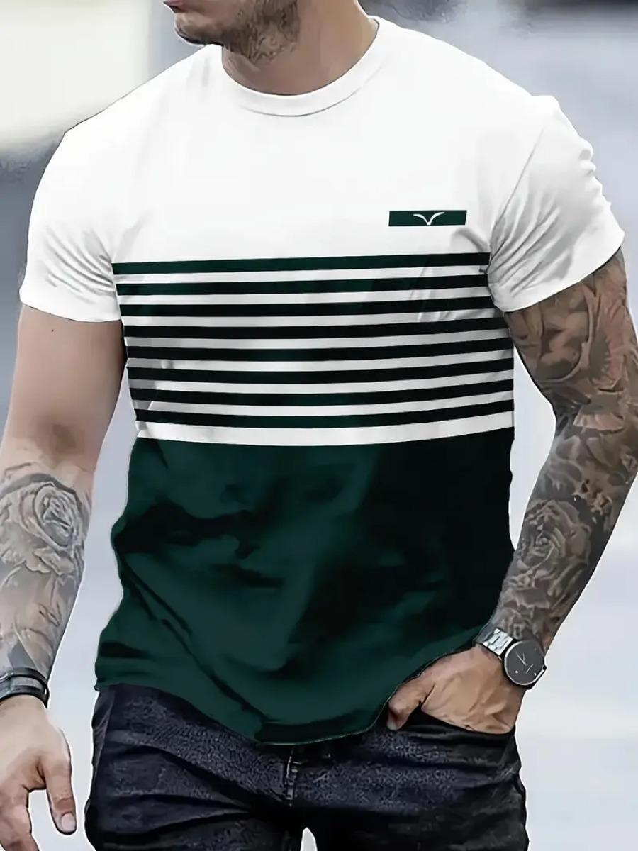New trendy clothing Zomer Klassiek 3D Geprint Heren T-shirt Outdoor Ronde Hals Korte Mouw Top Streep Print Street Los T-shirt Mannelijk Oversized Kleding L