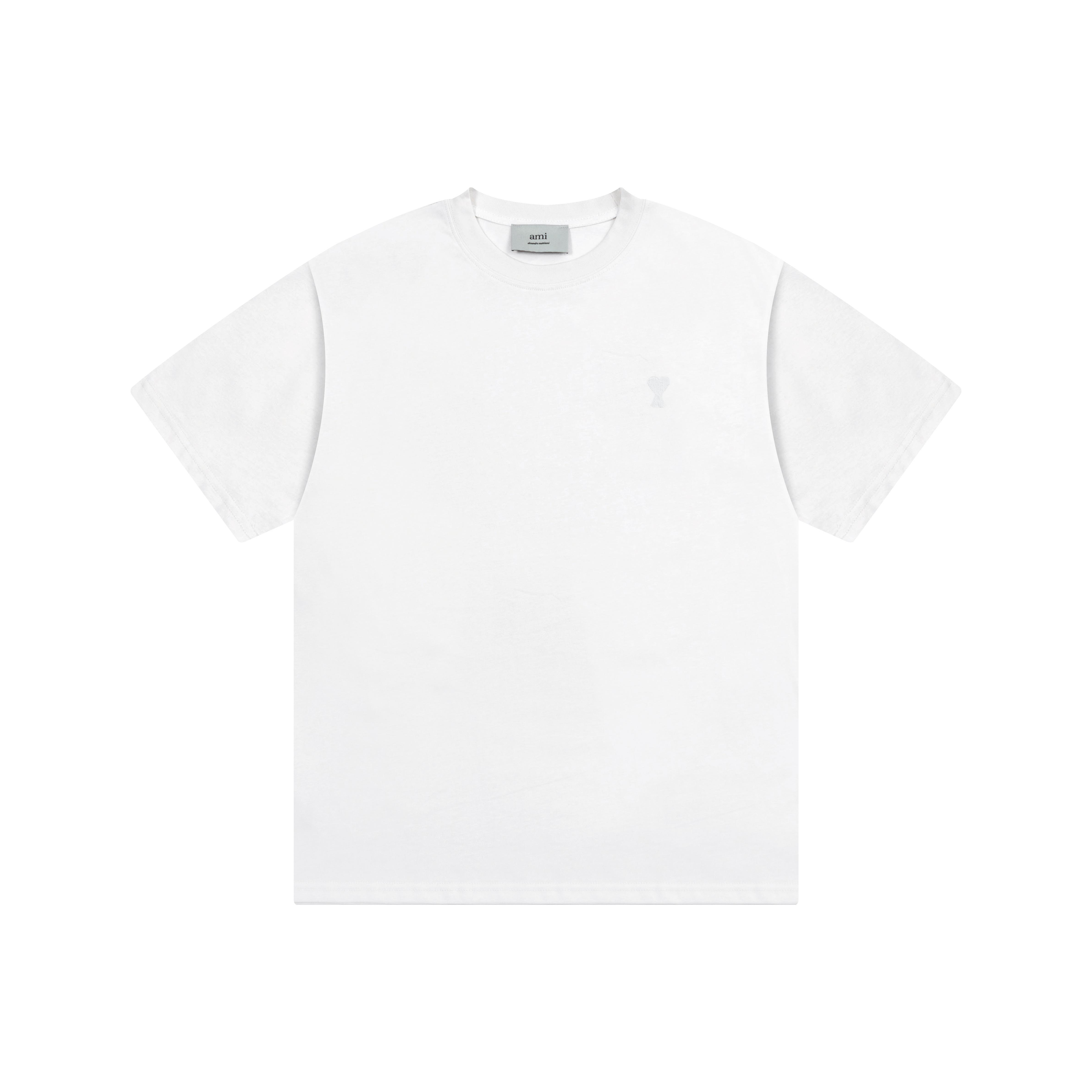 AMI 2025 Summer New Love Embroidered Logo Couple Cotton Short Sleeve Round Neck T-shirt L