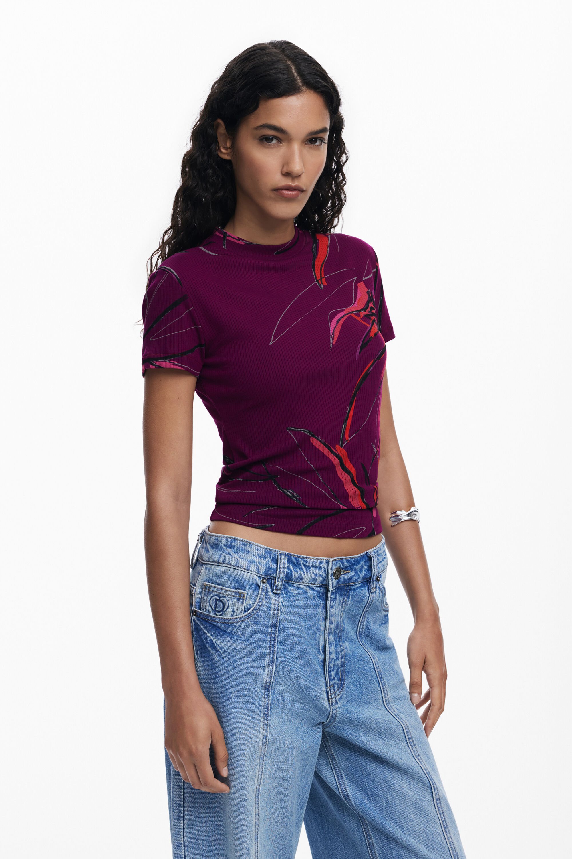 Desigual T-shirt met abstracte bloemen - RED