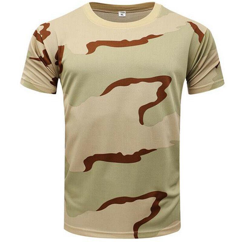 LuckyMarch Plus Size Heren Casual Ronde Hals Baggy T-shirt Blouse Korte Mouw Camouflage Print Combat Tops Militair T-shirt M kaki