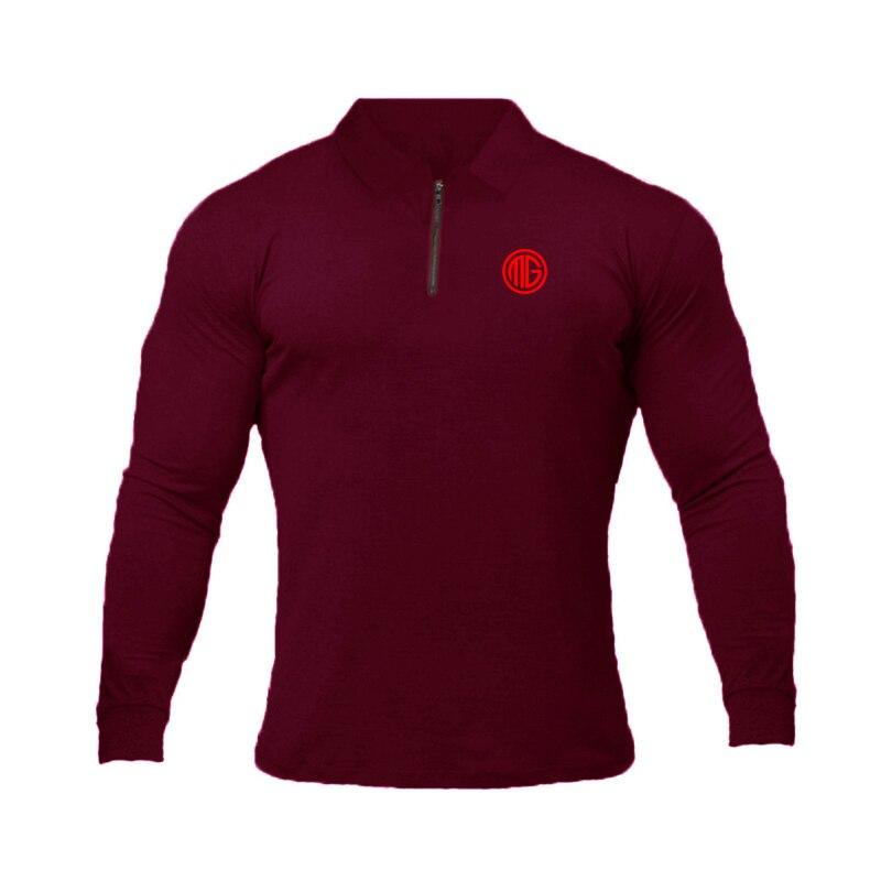 Muscleguys Nieuwkomers Heren Halve Ritsen POLO Shirt Business Casual T-shirts Lente en Herfst Jeugd Knappe Tops XXL bordeaux
