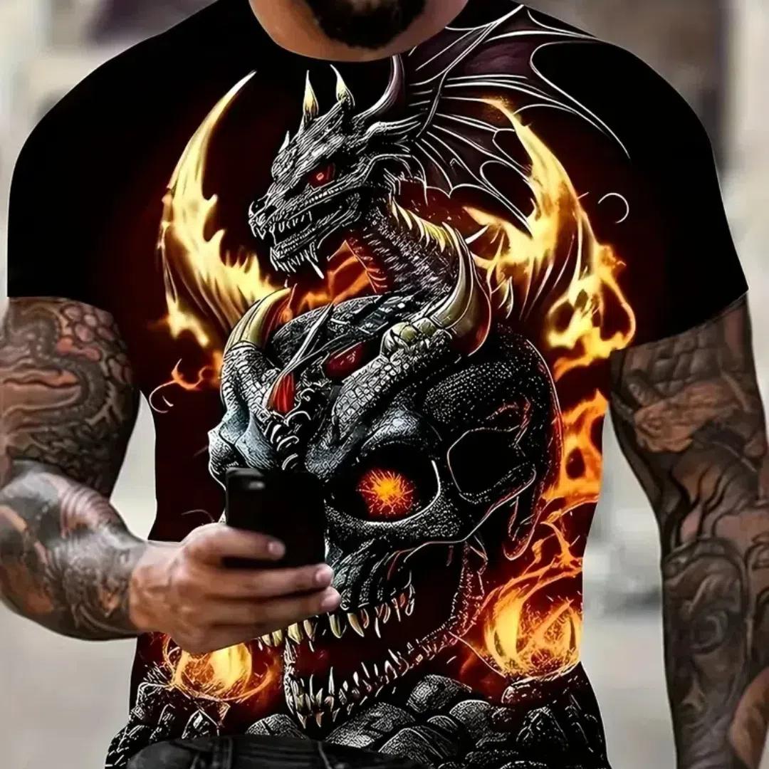 ETST 011 Nieuwe Chinese Draak 3D geprint ronde kraag korte mouwen heren T-shirt, casual zomer T-shirt, mode straat pullover korte s 3XL