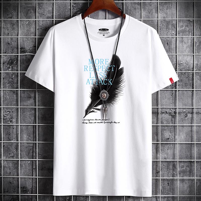 QICED Zomer T-shirt met korte mouwen Heren O-hals Trend Ondershirt L wit