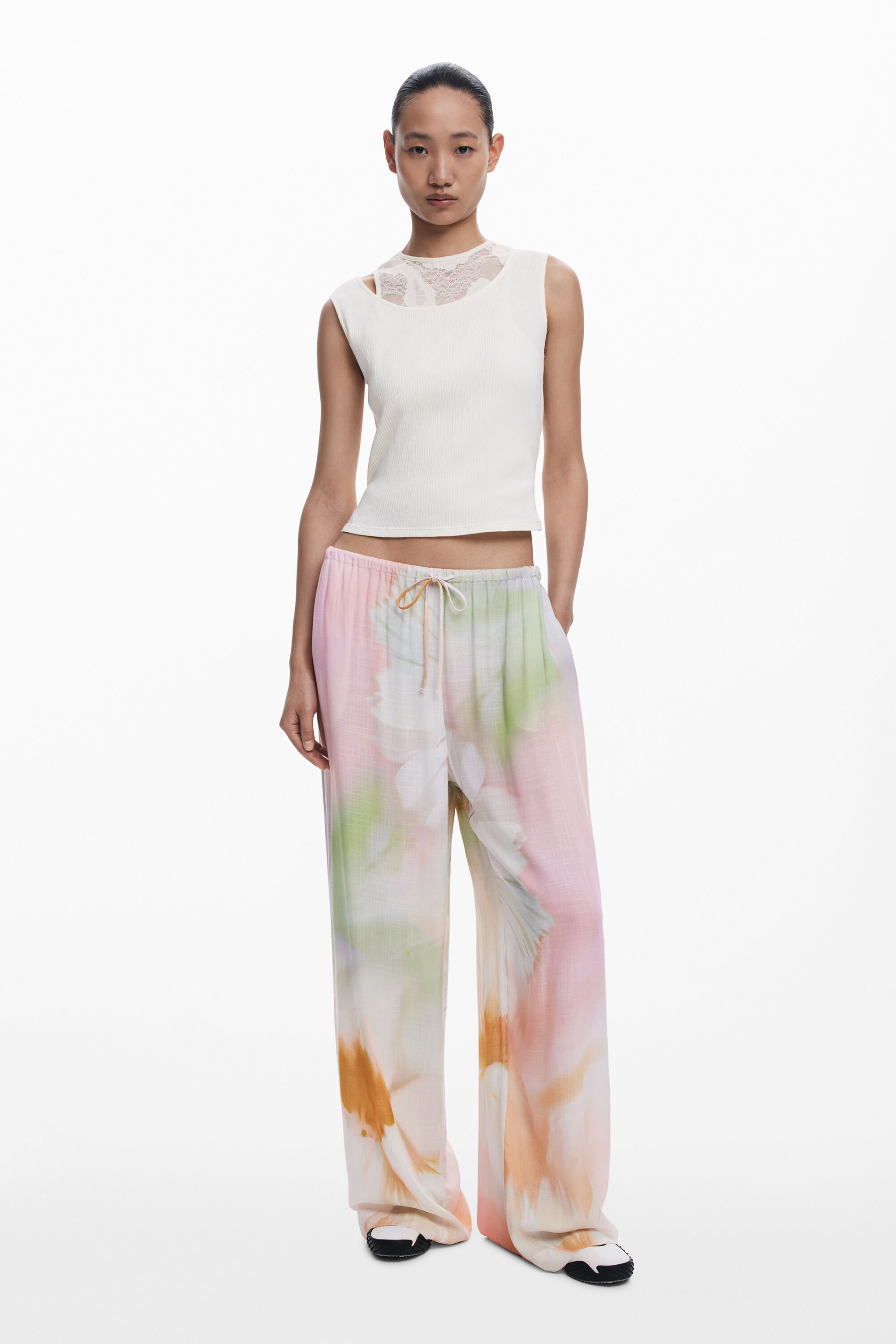 Desigual Aquarel vloeiende broek - MATERIAL FINISHES