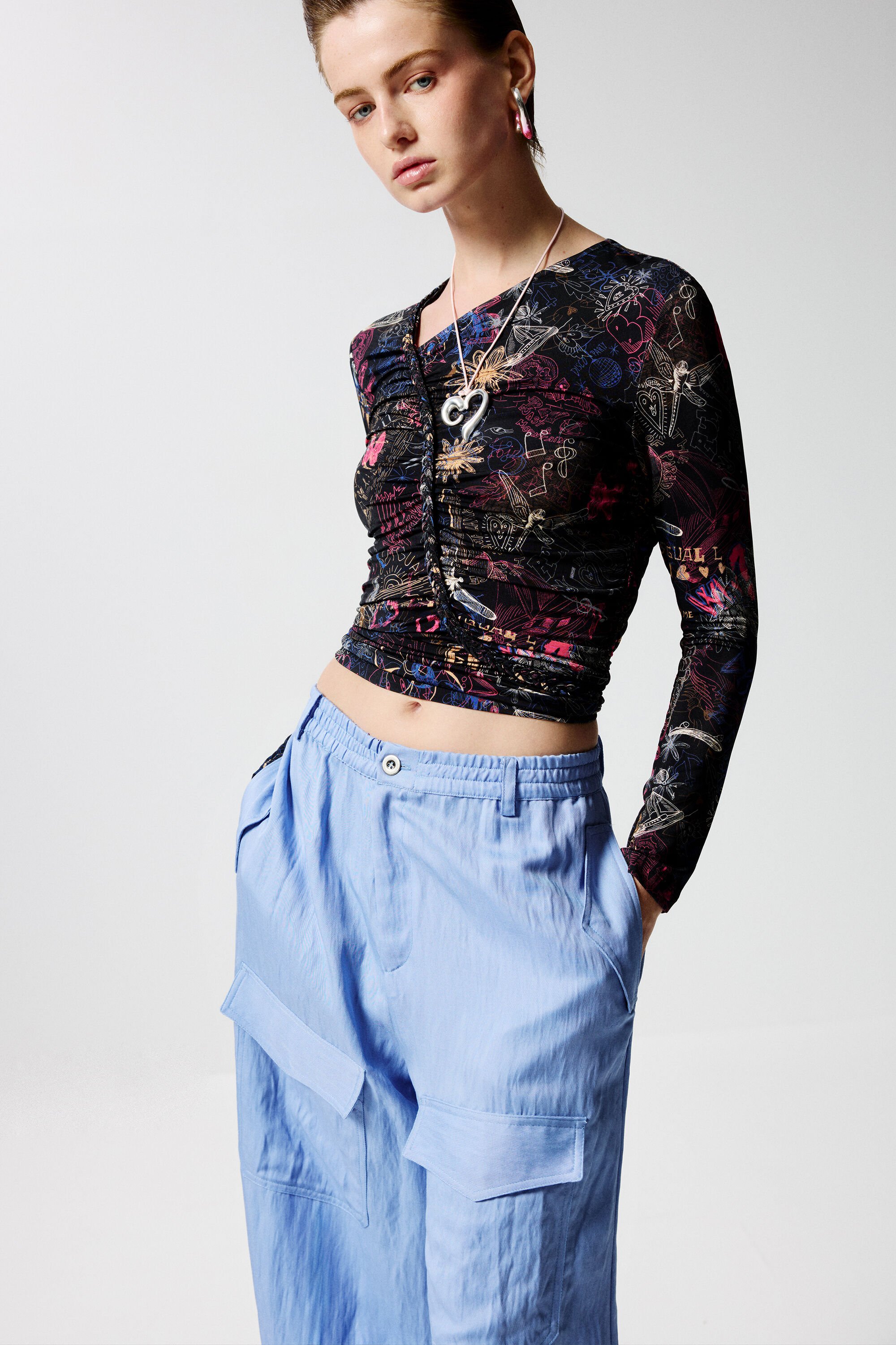 Desigual Gerimpeld graffiti T-shirt - BLACK