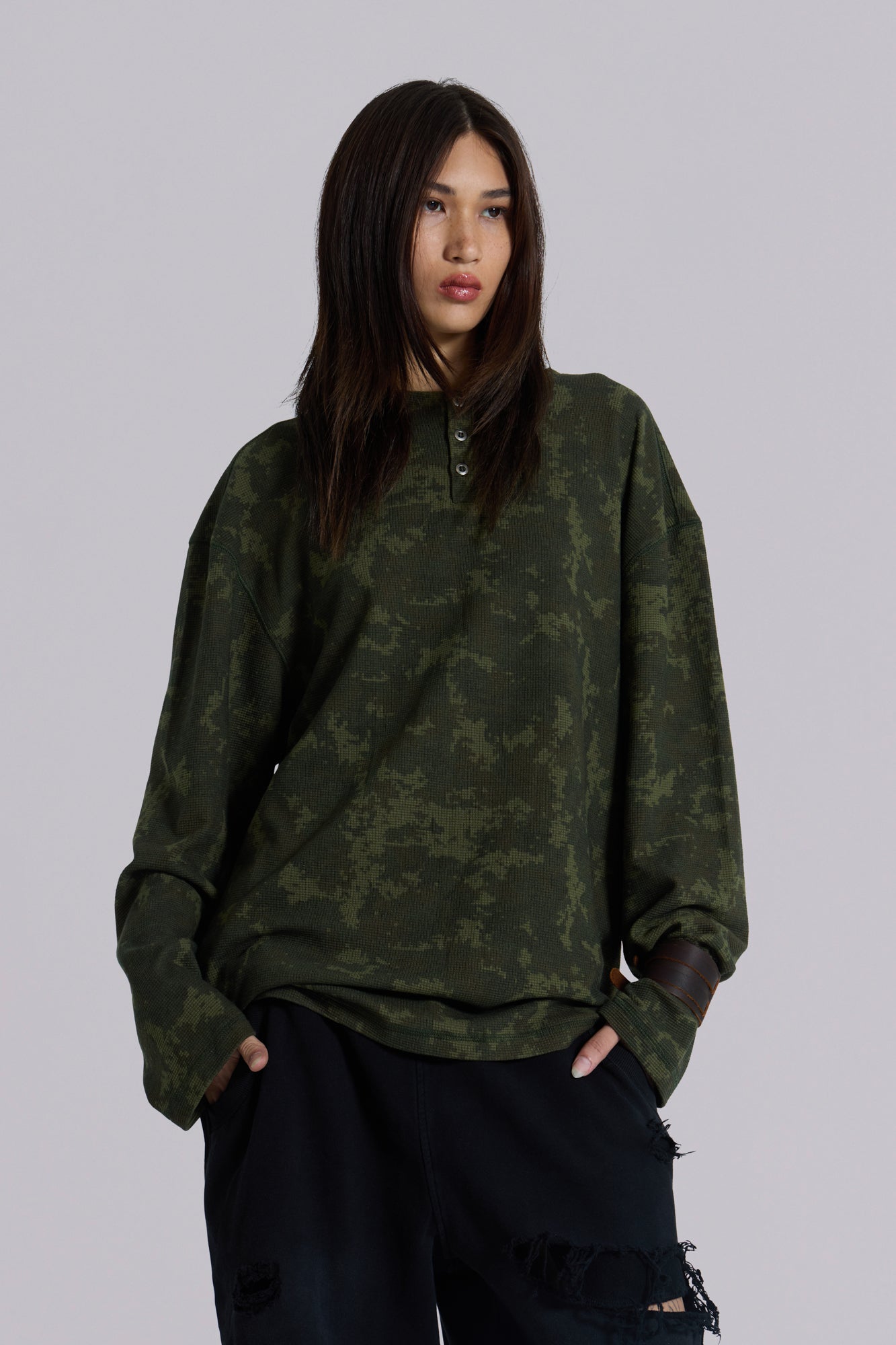 Jaded London Digi Camo Waffle Henley Top