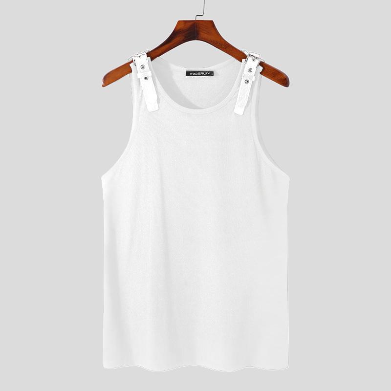 INCERUN Wit/Zwarte Overhemden Heren Zomer Slim Wear Mouwloze Tanktops Modieuze Vrijetijdshemden S-5XL Vesten 4XL wit