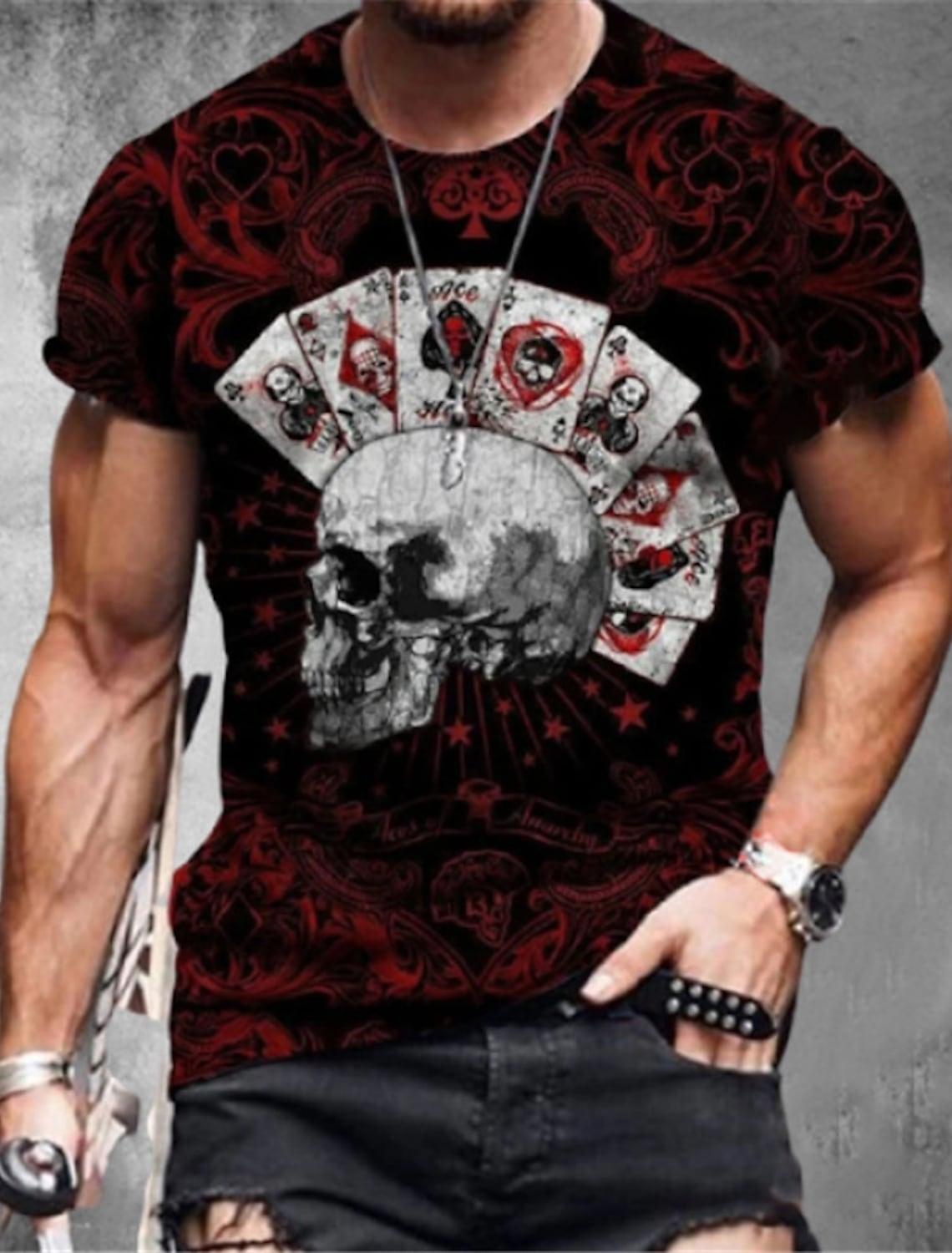 Happy Show Nieuwe zomer herenmode T-shirt persoonlijkheid poker schedel bedrukt heren T-shirt top XL