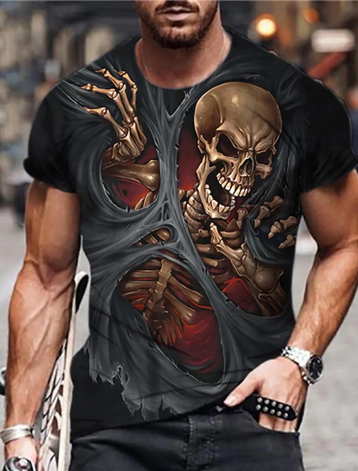 Happy Show Nieuwe zomer herenmode T-shirt persoonlijkheid poker schedel bedrukt heren T-shirt top 8XL