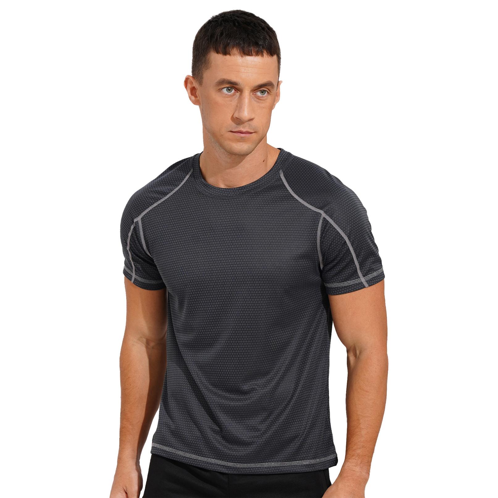 Yeahdor Heren zomershirts met korte mouwen Tops, sneldrogend, effen kleur, atletische sporttops, grote maten M