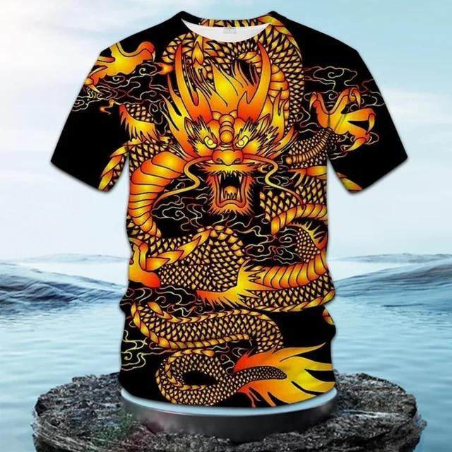 ETST 07 Heren T-shirt 3D Chinese Draak Patroon Zomer Hipster Mannen Print Korte Mouw O-hals Tees Casual Streetwear Kleding T-shirt Tops L