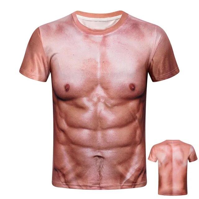 ETST 07 Grappige mannen T-shirts 3D Patroon Sexy Spier Gedrukt Korte Mouw Tees Tops Mode persoonlijkheid O-NeckT-shirts voor Mannen kleding 3XL