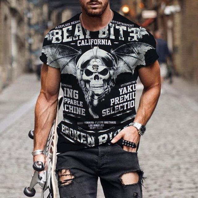Bobby 2 T-shirt voor heren Retro Streewear Skull Print Hip Hop Man Kleding Grafische T-shirts Harajuku Mannelijke Korte Mouw Tee Trend Kleding 3XL