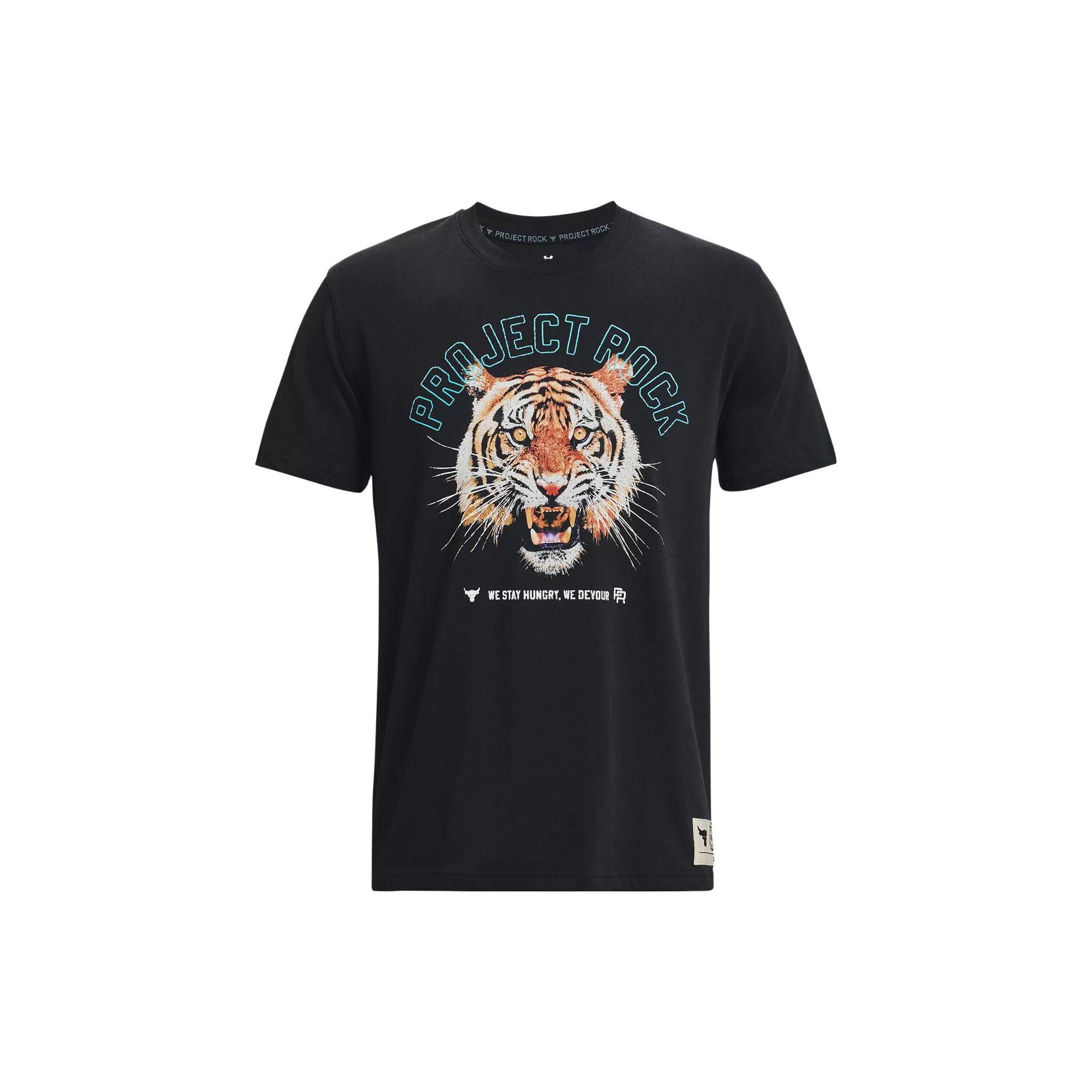 Under Armour Project Rock Retro Tiger Print Crew Neck Short Sleeve T-Shirt Men Tops Black 1379113-001 XXL