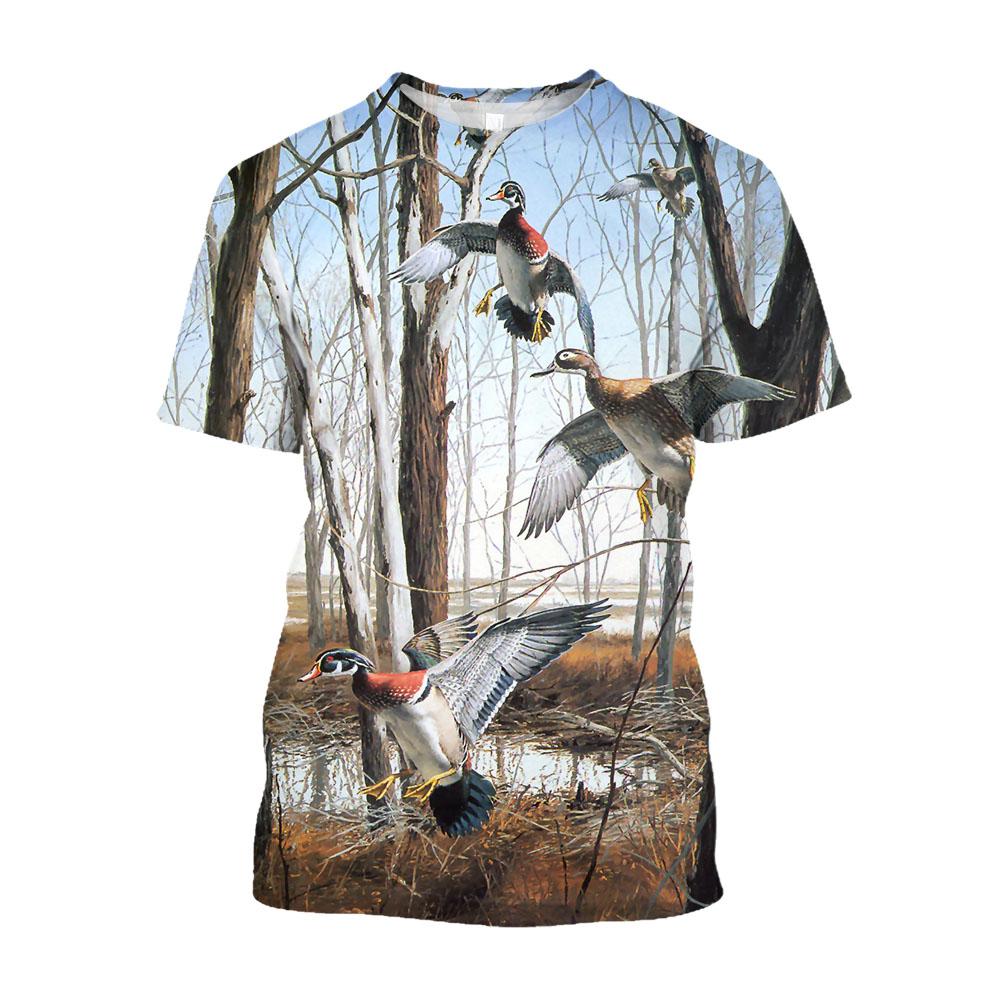 Huiteng Zomer Nieuwe Wilde Eend grafische t-shirts Mannen Casual Outdoors Jacht Camouflage Fun Gedrukt Persoonlijkheid O-hals Korte Mouw Tee Top 6XL