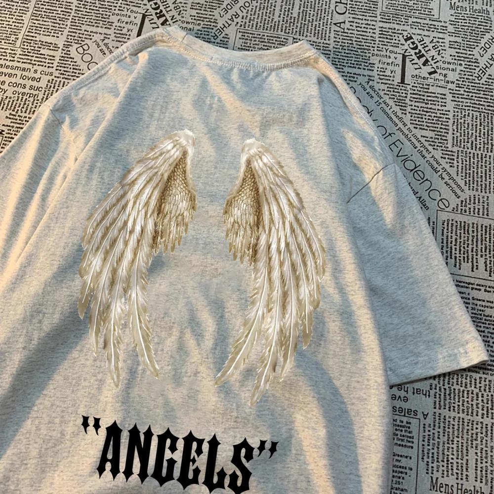 The best product for you Angel A Pair Of Huge Wings Black Pattern Mens T Shirts Hip Hop Summer Tee Clothing Fashion Cartoons Tops Cotton Couple T-Shirts S