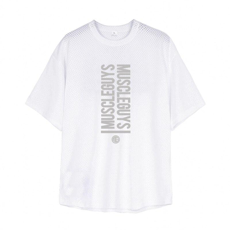 Muscleguys Nieuwe Collectie Zomer Jeugd Dunne Sport Korte mouwen Sneldrogend Ademend T-shirt met halve mouwen Heren Fitness Mesh Top Los XXL wit